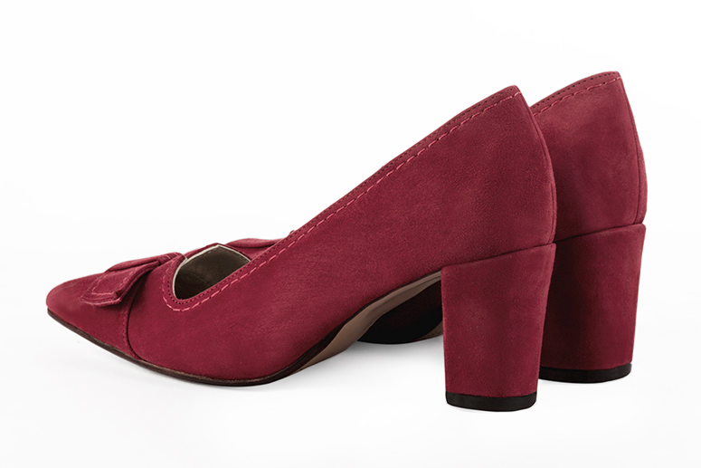 Cardinal red women's dress pumps, with a knot on the front. Tapered toe. Medium block heels. Rear view - Florence KOOIJMAN